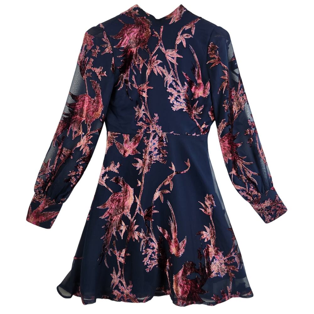 Hope & Ivy Womens Devore Velvet Mini Dress UK 6 US 2 Navy Blue Pink Floral